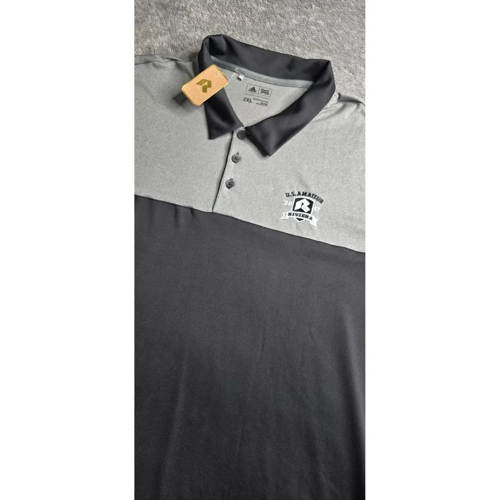 Adidas Riviera Country Club US Amateur 2017 Golf Polo 3 Stripe Black Gray 2XL